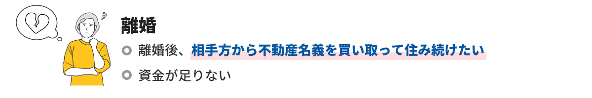 離婚 離婚後、相手方から不動産名義を買い取って住み続けたい 資金が足りない